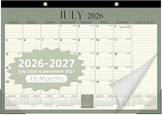Tcamp Desk Calendar 2026-2027, 18-Month Desktop Calendar from July 2026 to December 2027, Large 17" x 12" Monthly Desktop & Wall Calendar for Home Office