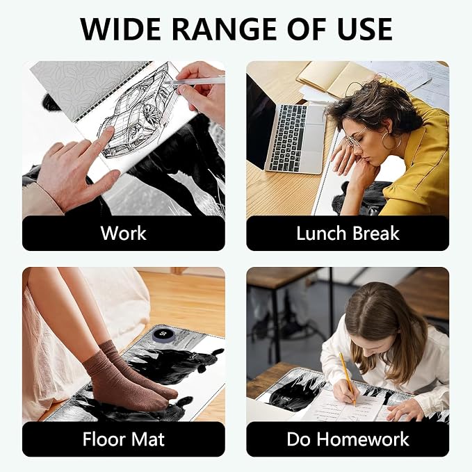 Heated Mouse Pad with 3 Levels Heated & 3 Hours Auto Shut-Off Mouse Pad for Warming Hands in Office Home, 23.6" x 14.2"Large Safe Desk Mat Hand Warmer，Black Cow