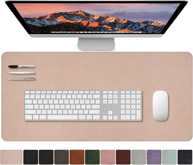 CHEERYGOO Leather Office Desk Pad Protector, Non-Slip PU Leather Desk Blotter, Waterproof Laptop Writing Mouse Pad for Office and Home,23.6"x 13.8" M Beige