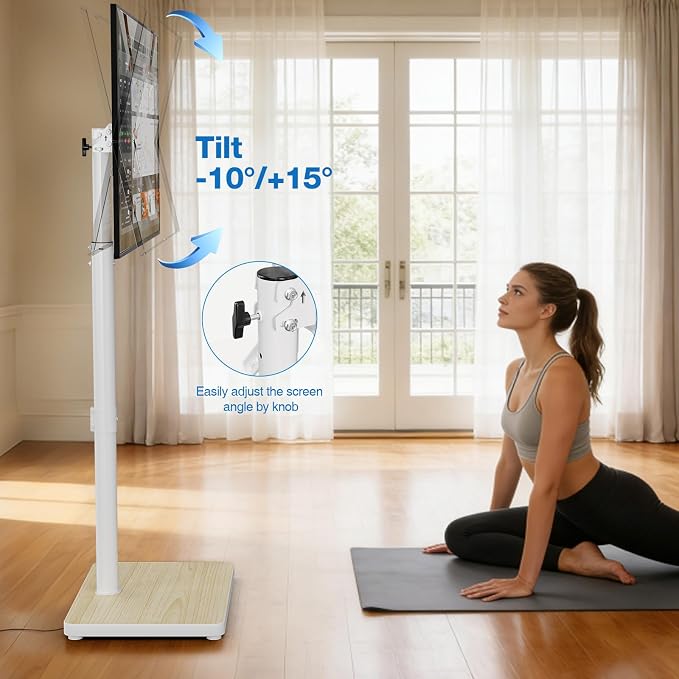 Swivel/Tilt Universal Floor TV Stand with Mount for 13-55 Inch TVs or Monitors, Height Adjustable Tall TV Stand with Sturdy Wooden Base Hold up to 77 lbs, Max VESA 400x400mm, White