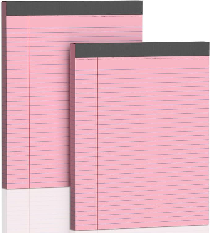 Legal Pads 8.5 X11, Narrow Ruled Notepads, 2 Pack, 50 Sheet/Pad | Pink Legal Pads, Tear Off Notepad, Perforated Writing Pad, Notebook Paper College Ruled, Notepads For Office Home School