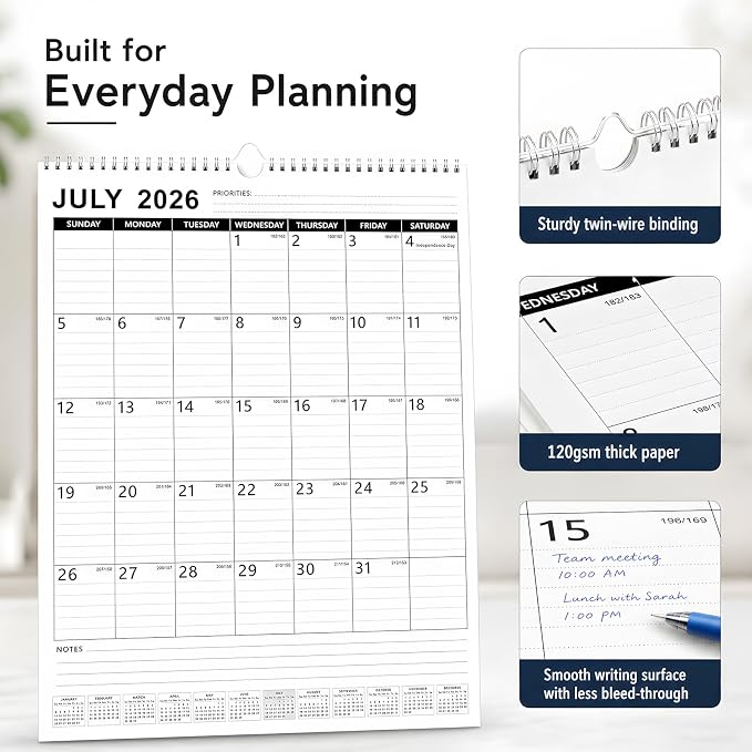 Large Wall Calendar 2026-2027, 18 Month Vertical Wall Calendar Jul 2026 – Dec 2027, 15" x 22" with Thick Paper & Large Blocks for Home Office Minimalist