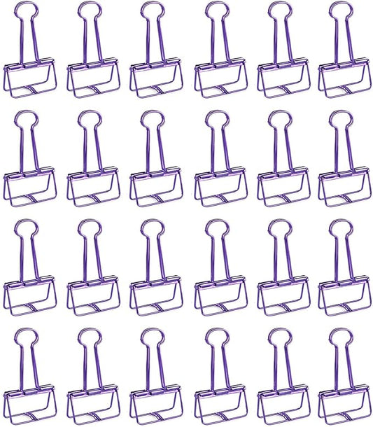 Purple Binder Clips - 36 Pack, 3/4 Inch, 19mm, Hollow Out, Capacity 0.31 Inch, Fold Clamp, Paper & Office Clips