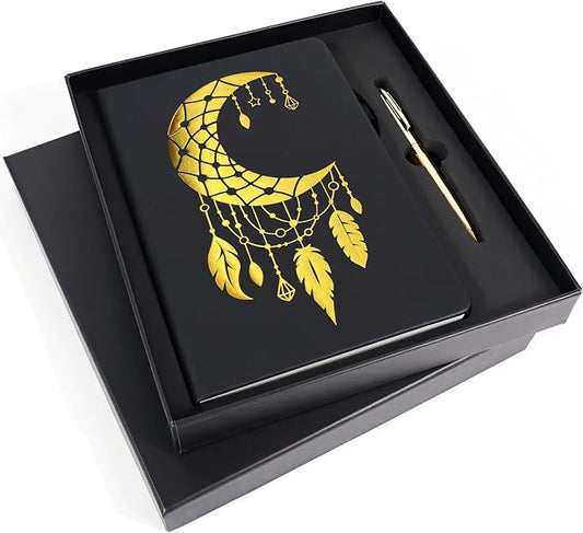 Veway Moon Dream Catcher Journal and Pen Gift Set - Vegan Leather Journal with Pen - Professional Diary for Women or Men - A5 Hardcover Fancy Notebook Gift Set - Index & 224 Lined Pages