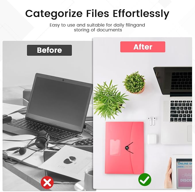 13 Pocket Expanding File Folder Accordian File Organizer, A4 Letter Size Paper Document Receipt Holder for School Office Supplies, Pink