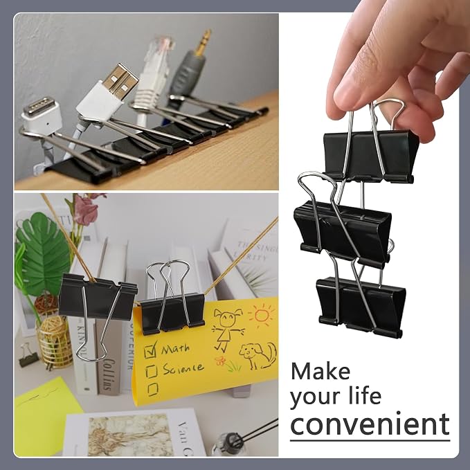 DSTELIN Large Binder Clips 1.6-Inch (24 Pack), Big Paper Clamps Clips for Office Supplies, 1.6-Inch/41mm Width, 0.7-Inch/18mm Capacity, Black
