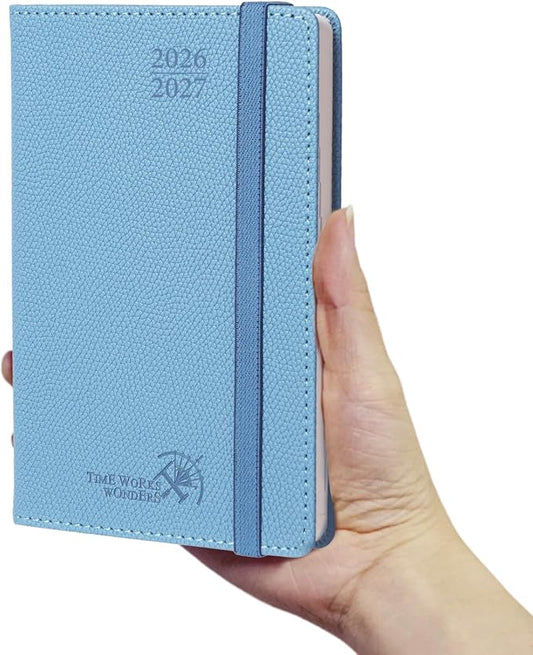 POPRUN 2026-2027 Small Weekly Planner, 4" x 6.25" Pocket Calendar for Purse | Academic Year (Jul 2026 - Jun 2027) Daily Planner with Lined Sections, Leather Hardcover, 100GSM Paper - Aquamarine