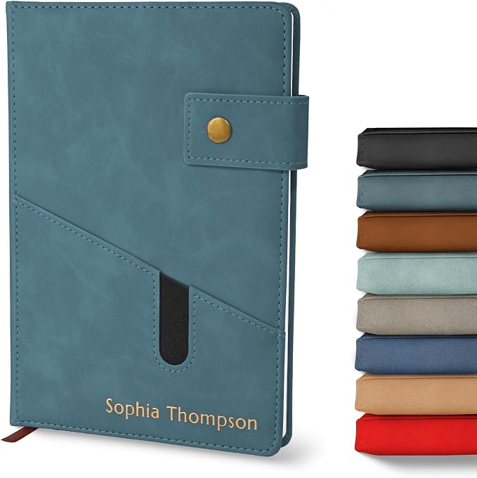 Promot Personalized Notebook - A5 Lined Leather PU Journal (Storm Blue) | Premium Leather-Look Cover, Smooth Lined Writing Pages, Durable Everyday Design, Elegant Professional Appearance