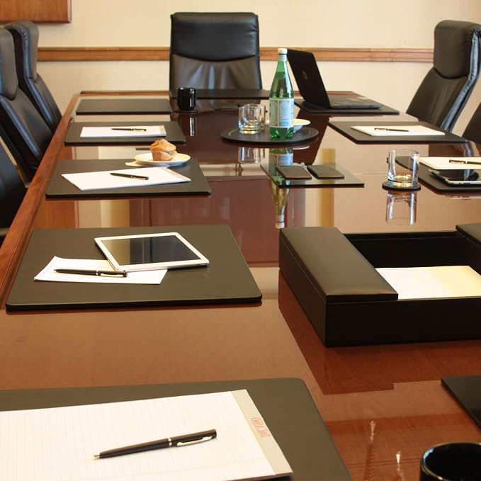 Dacasso Classic Black Leather 20" x 16" Luxury Conference Table Pad - Leather Desk Blotter for Writing - Boardroom Organization & Executive Desk Decor