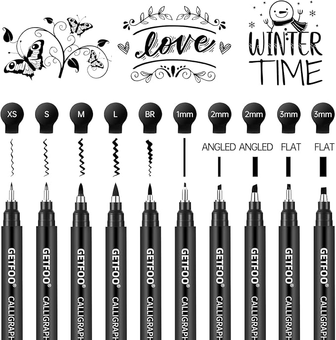 10 Size Calligraphy Pen Set, Hand Lettering Brush Pens for Beginners | Brush Pens Calligraphy Set for Beginners, Calligraphy Markers for Sketching, Scrapbooking, Journaling & Hand Lettering