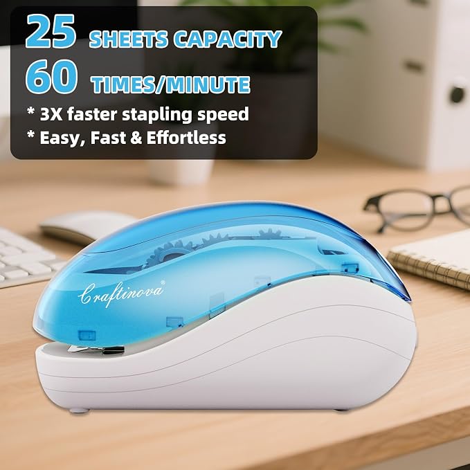 Electric Stapler,Including 2000 Staples and 1 Staple Remover, Suitable for Palm Size and high Comfort，25 Sheet Capacity, AC Adapter or Battery Powered，Battery not Included