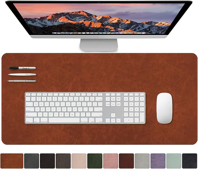 CHEERYGOO Leather Office Desk Pad Protector, Non-Slip PU Leather Desk Blotter, Waterproof Laptop Writing Mouse Pad for Office and Home,23.6"x 13.8" M Brown