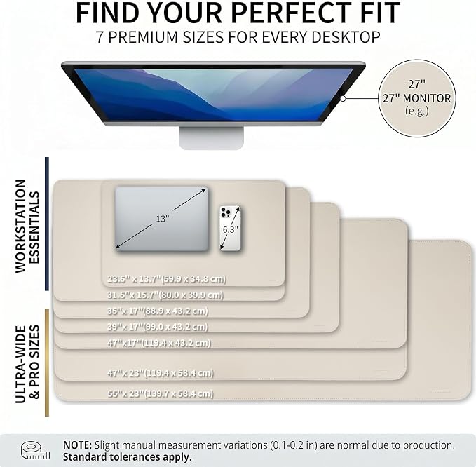 Large Desk Pad Non-Slip Desk Mat Protector for Keyboard Mouse Waterproof Vegan Leather Surface Faux Leather Laptop Mat Smooth Mouse Pad Premium Gift Tube Creamy White 55" x 23"