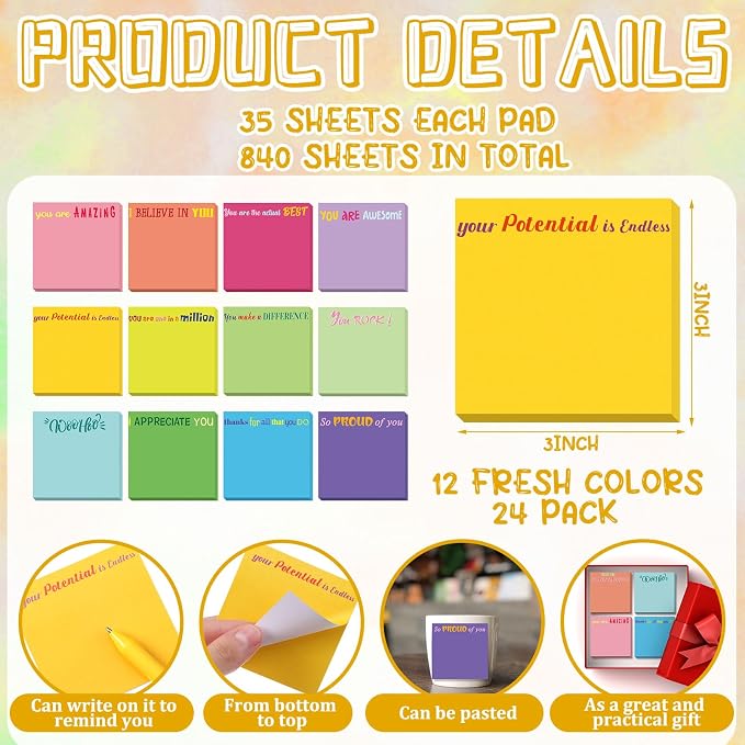 Yinder 12 Pcs Sticky Notes Gifts Bulk,Appreciation,Minimalist