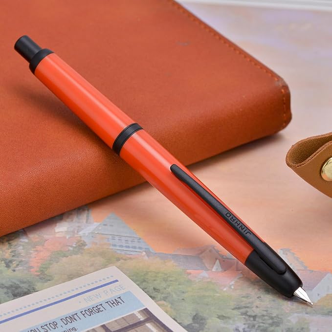Jinhao 20 Press Retractable Fountain Pen Fine Nib with Converter Resin Writing Gift Pen, Dark Red with Black Clip