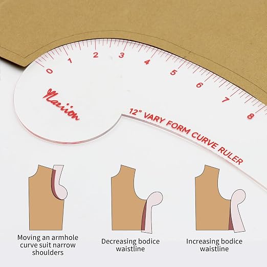 YLaziion 12-Inch French Curve Ruler for Sewing, 3mm Acrylic Hip Curve Ruler | Professional Clear Vary Form Curve Drafting Tool, Non-Yellowing & High-Transparency, Enlarged Scales for Quilting