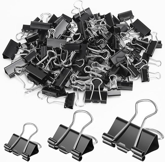 OWLKELA 200 Pcs Binder Clips, Assorted Sizes, Black | Metal Paper Clamps, Paper Binder Clip, Ideal for Office, Home and School Supplies