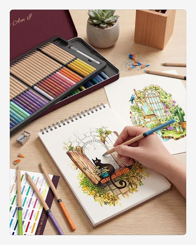 JusArt 72 Oil-Based Colored Pencils – Soft Core, Durable, Vibrant | Ultra-Smooth Oil Pastel Pencils for Adult Coloring, Portrait, Sketching, Landscape. Professional Drawing Pencils for Artists