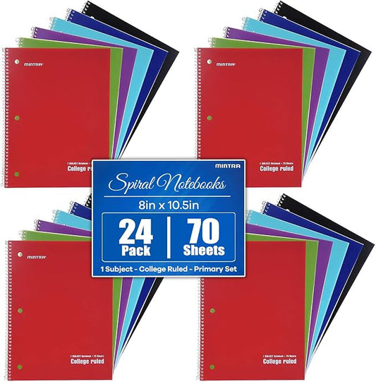 Mintra Office Spiral Notebooks, Wirebound, Journals for School, Work, Business, Aesthetic Stationery, Writing Pads, Teacher & Student Supplies (24, Solid Color, College)