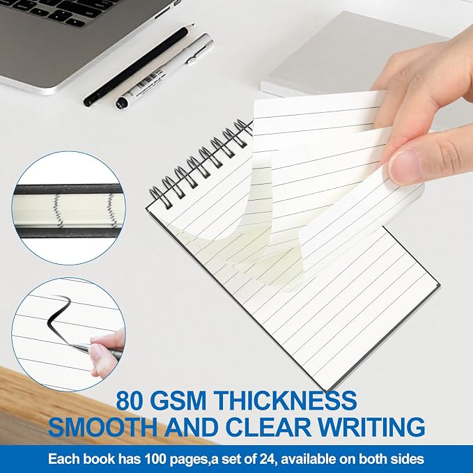 24 Pack 3x5" Spiral Pocket Notebook, College Ruled Small Notepad for School | Mini & Small Notebooks, Pocket Notepads & Note Pads for Home Office Work Meetings Travel Journal, Great for Quick Note Taking