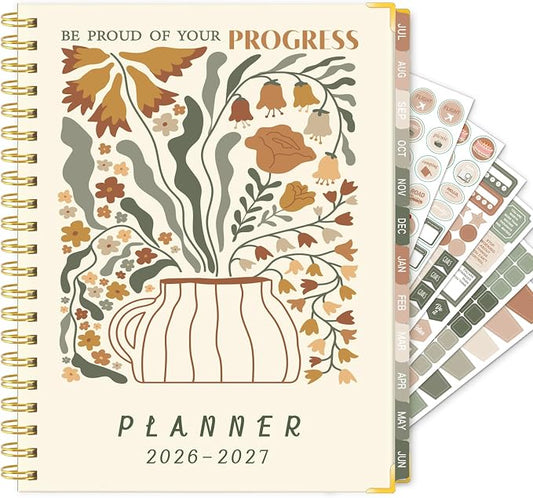 GuassLee 2026-2027 Academic Planner, Weekly and Monthly Planner from July 2026-June 2027, 8.4"x 6.1" Aesthetic Daily Agenda Book with Pocket, Stickers, Coated Tabs for School Office Supplies, A5 Size