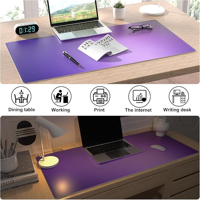 Colorful Star Purple Desk Mat Woman Office Desk Pad, 31.5" x 11.8" | PU Leather Keyboard Mouse Pad for Desk, Ombre Desk Accessories for Girls, Non-Slip Large Gaming Mouse Pads Desk Cover Décor