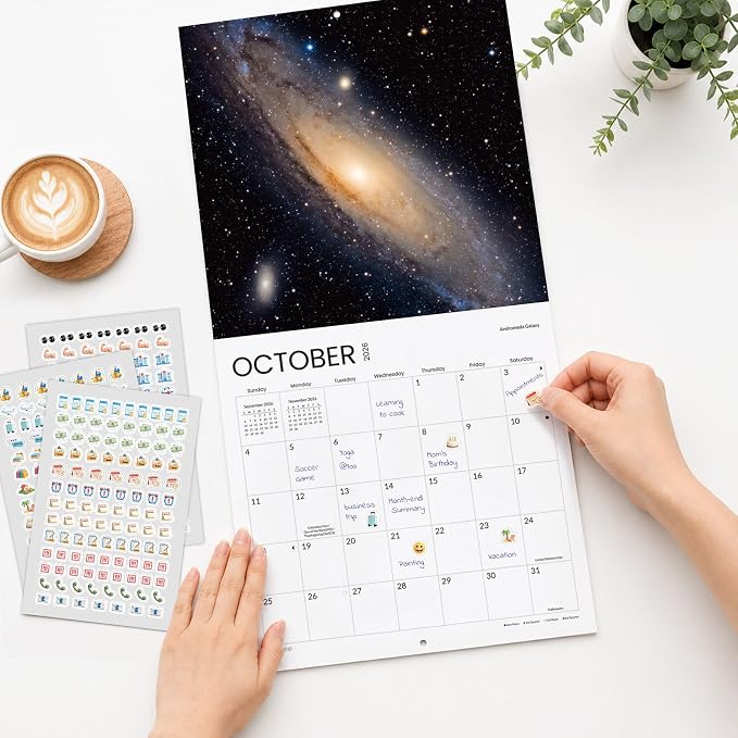 SUNEE Calendar 2026-2027 for Wall, 2027 Large Wall calendar 12x12 Inches with 16 Months from September 2026 to December 2027, Thick Glossy Paper, 12" x 24" (Open), Space, Universe