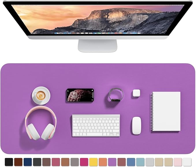 Hsurbtra Desk Pad, 35.5" x 17" PU Leather Desk Mat, XXL Extended Mouse Pad, Waterproof Desktop Blotter Protector, Non-Slip Ultra Thin Large Laptop Keyboard Writing Mat for Office Home, Purple