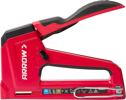 Arrow T50RED2 Heavy Duty Manual 2-in-1 Staple Gun and Brad Nailer for Upholstery, Framing, Insulation, Crafts, and Furniture, Red