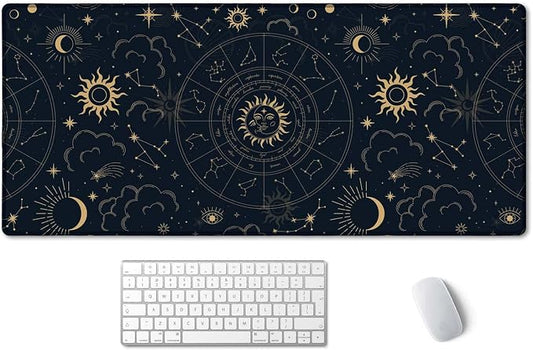 SSOIU Zodiac Wheel Desk Mat, Celestial Desk Pad, Astrology Large Gaming Mouse Pad 35.5x15.7inch XXL Large Big Computer Keyboard Mouse Mat Desk Pad with Non-Slip Base and Stitched Edge for Home Office