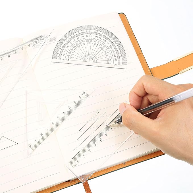 Zonon 10 Pcs Plastic Drawing Template Ruler Geometric Drawing 12 Inch Triangular Aluminum Architect Scale Measuring Templates Building Geometric Kit Plastic Ruler for Drafting (Classic,Clear)