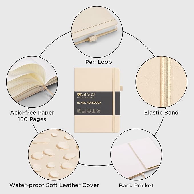 &And Per Se Blank Sketch Notebook, A5 Hardcover, 160 Pages 100gsm Thick Paper, Unlined Journal for Drawing, Doodling, Hand Lettering – Creative Gift for Artists, Designers, Writers (Light Apricot)