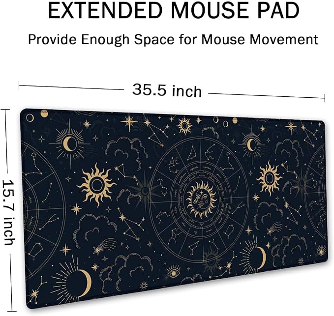 SSOIU Zodiac Wheel Desk Mat, Celestial Desk Pad, Astrology Large Gaming Mouse Pad 35.5x15.7inch XXL Large Big Computer Keyboard Mouse Mat Desk Pad with Non-Slip Base and Stitched Edge for Home Office