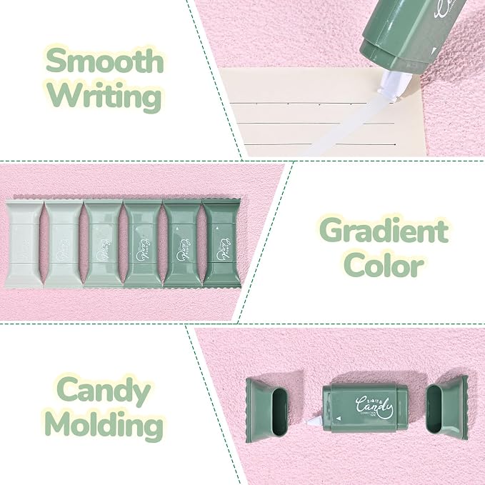 Temiary 6 Pcs Cute White Correction Tapes for Instant Corrections, Green