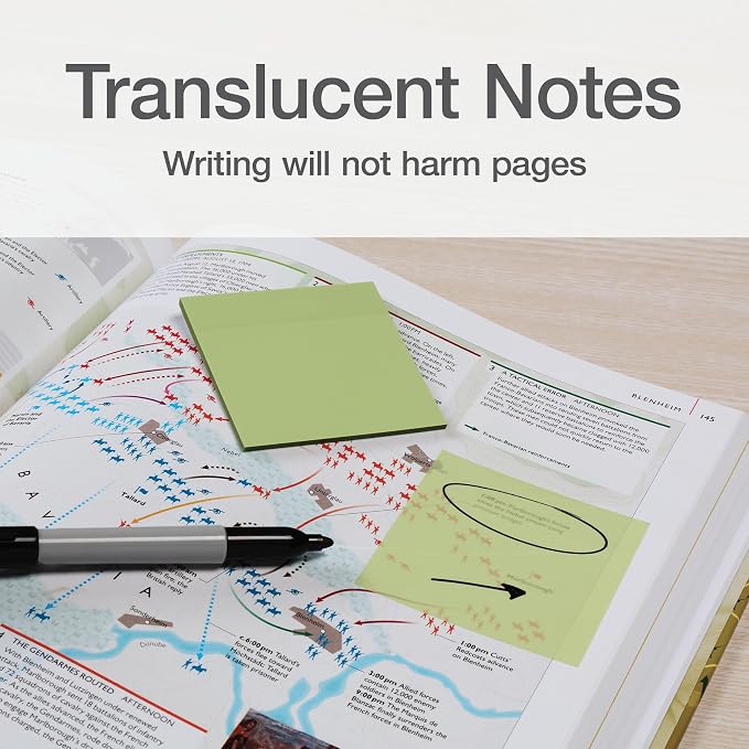 Redi-Tag Translucent Sticky Notes, Transparent Self-Stick Notes, 3" x 3", Calming Colors, 4 Pads, 50 Notes Per Pad, 200 Sheets (1006592)