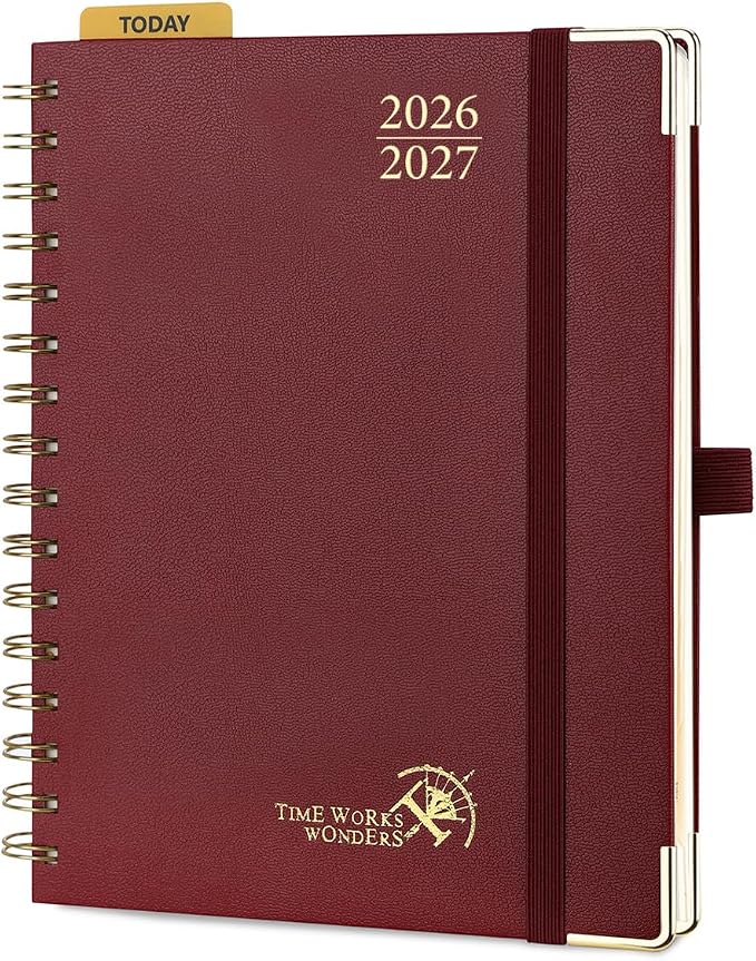 POPRUN 2026-2027 Weekly Planner 6.25" x 8.5" Weekly and Monthly Planner | Jul 2026 - Jun 2027 Daily Agenda Book with Hourly Schedule, Tabs, Hardcover, School and Office Supplies - Burgundy
