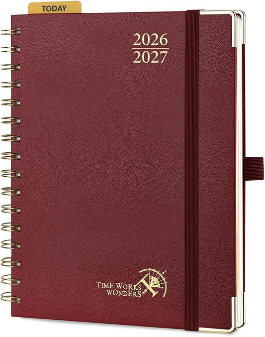 POPRUN 2026-2027 Weekly Planner 6.25" x 8.5" Weekly and Monthly Planner | Jul 2026 - Jun 2027 Daily Agenda Book with Hourly Schedule, Tabs, Hardcover, School and Office Supplies - Burgundy