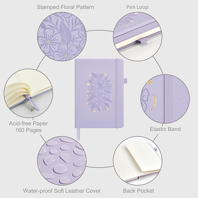 &And Per Se Dotted Journal Notebook, A5 Hardcover Aesthetic Dotted Notebook – 160 Pages 100gsm Thick Dot Grid Paper, 3 Sticker Sheets – Gift-Ready Journaling Kit for Women (Lavender)