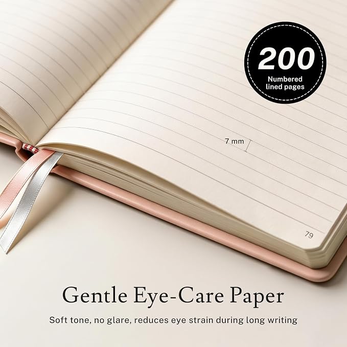 PAGELYST Lined Journal Notebook, 4 Pack Leather Journal for Women Men, 200 Numbered Pages, A5 Medium 5.7'' x 8.3'', 100 GSM Thick Paper for Journaling, Writing, Work & Office (Pink)
