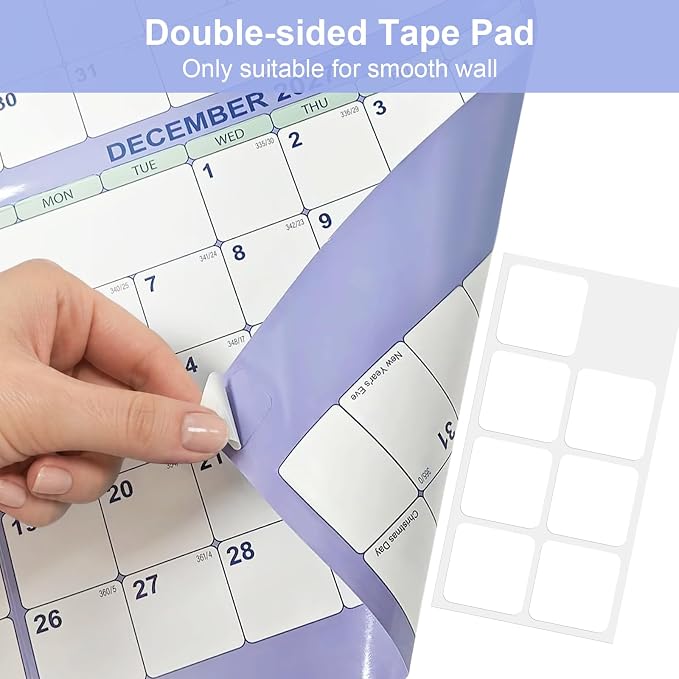 3 Pack 24" x 36" 2027 Wall Calendar, Folded Wet & Dry Erase 12 Month | Folded Wet & Dry Erase Wall Calendar 12 Month, Yearly Laminated Reversible Annual Planner, Horizontal/Vertical, Julian Dates