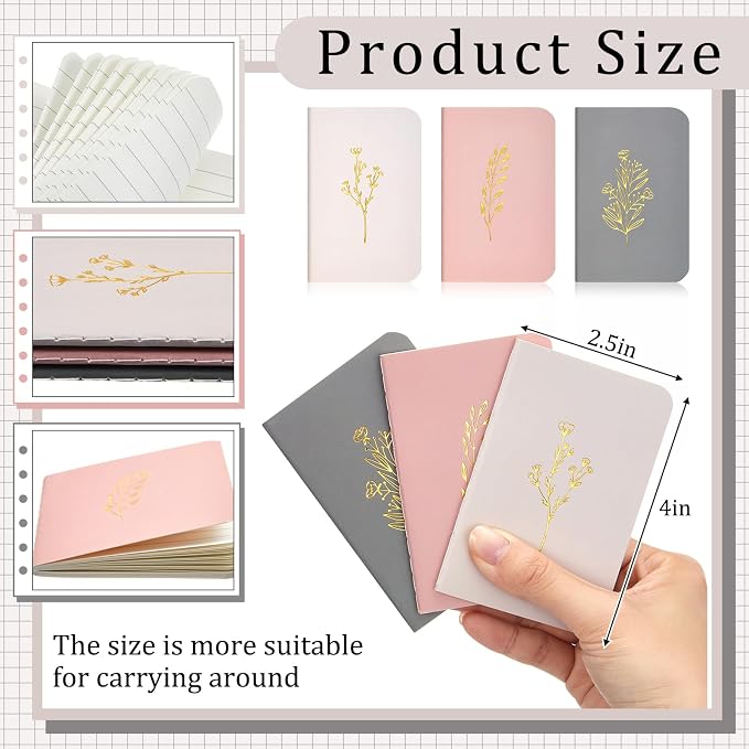 Outus 36 Pcs Pocket Notebook Mini Journal 2.5" x 4" Kraft Paper Mini Notepad Bulk Softcover Pocket Notepad Memo Diary Subject Notebooks for Student Travel School (Morandi Color,Gold Stamping Cover)