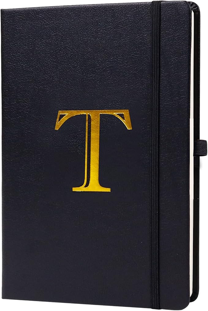 Business Notebook for Men Women, A5 Journal Notebook with A-Z , Dual-Sided Writing Paper Notebook with Dividers, Travel Journal for Teens, 200 Pages Leather Journal for Writing, Work, Meetings Black,T