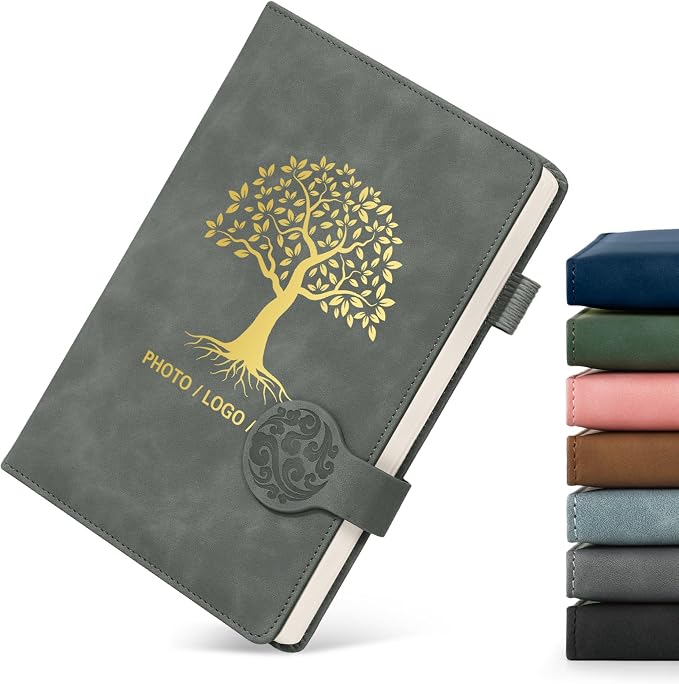 ENOMY A5 Lined Personalized Notebook Set with 10PC Pens Custom Journal for Writing Men Women Custom Notebook New Year Valentine's Day Gift, Gray