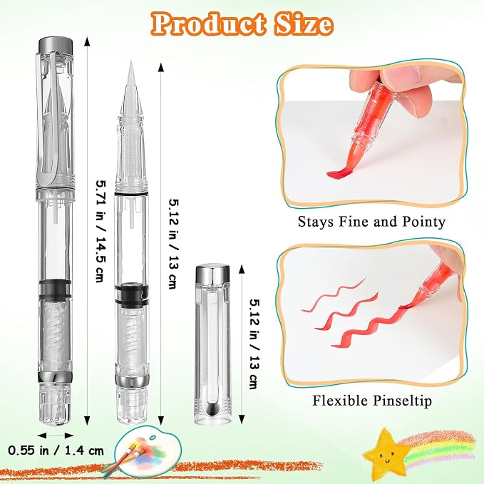 NUOBESTY 5Pcs Water Brush Pen Set – Refillable Fountain Brush Pens for Watercolor, Calligraphy, Painting, Drawing, Scrapbooking & Sketching | Watercolor Brushes for Watercolor, Calligraphy, Painting, Drawing, Scrapbooking & Sketching