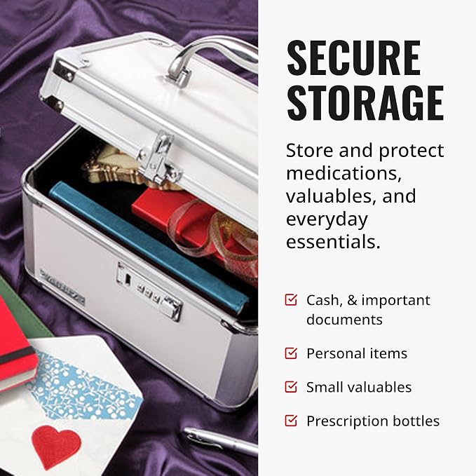 Vaultz Combination Lock Box - 7.25 x 10 x 7.75 Inch Safe Boxes for Money, Documents & Medicine - White