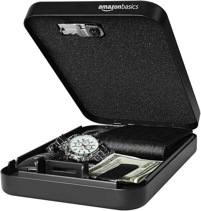 Amazon Basics Portable Security Case Lock Box Safe with Combination Lock for Documents, Valuables and Personal Items, XXL, Black