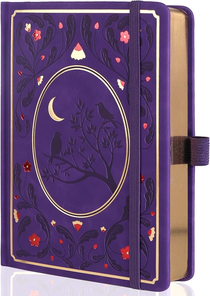 TIEFOSSI Line Journal Notebook, A5 Hardcover Rule Journal for Women Men | 100gsm 316 Numbered Pages Diary, Aesthetic Leather Bird Pattern for Journaling Organization,Planning, Tracking & Sketching