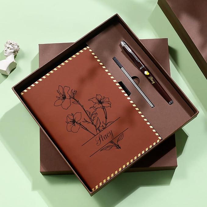 Personalized Journal Notebook Set with Pen & Gift Box, Custom Name/Logo Notebook Black A5 College Ruled Lined 8.26''x5.9'' Personalized notebook Gifts for Men and Women,200 Pages,Red