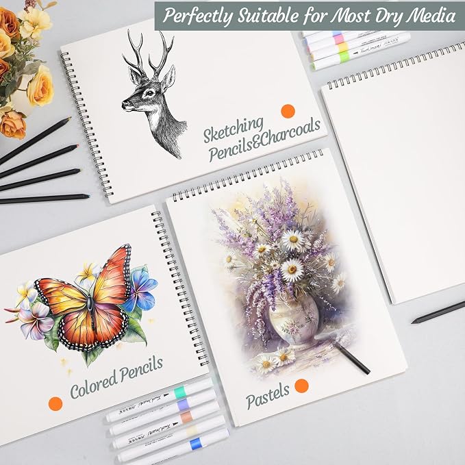 4 Pack Sketch Book, 9 x 12 Inch Sketchbook, 68lb/100gsm Top Spiral Bound Sketch Pad, Acid Free Art Supplies Drawing Painting Sketching Paper for Kids, Adults, Beginners, Artists (30 Sheets Each) | 100gsm/68lb paper, hardcover backboard, lay-flat top sp...