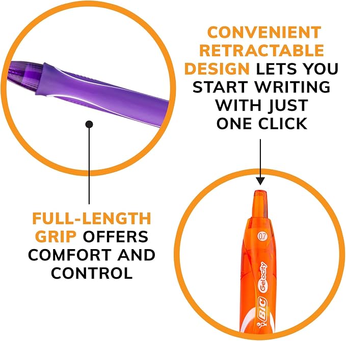BIC Gelocity Quick Dry Assorted Colors Gel Pens, Medium Point (0.7 mm), School Supplies for Color-Coding Notes, with Full Grip, 8-Count Pack in Assorted Colors